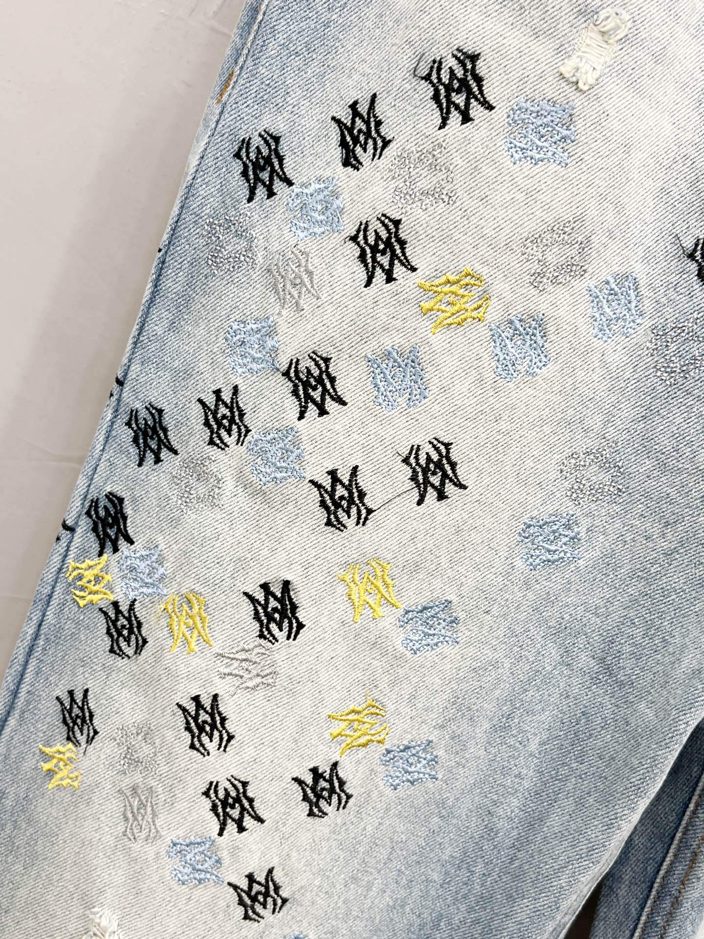 AMIRI Blue MA Quad Embroidered Flare Jeans