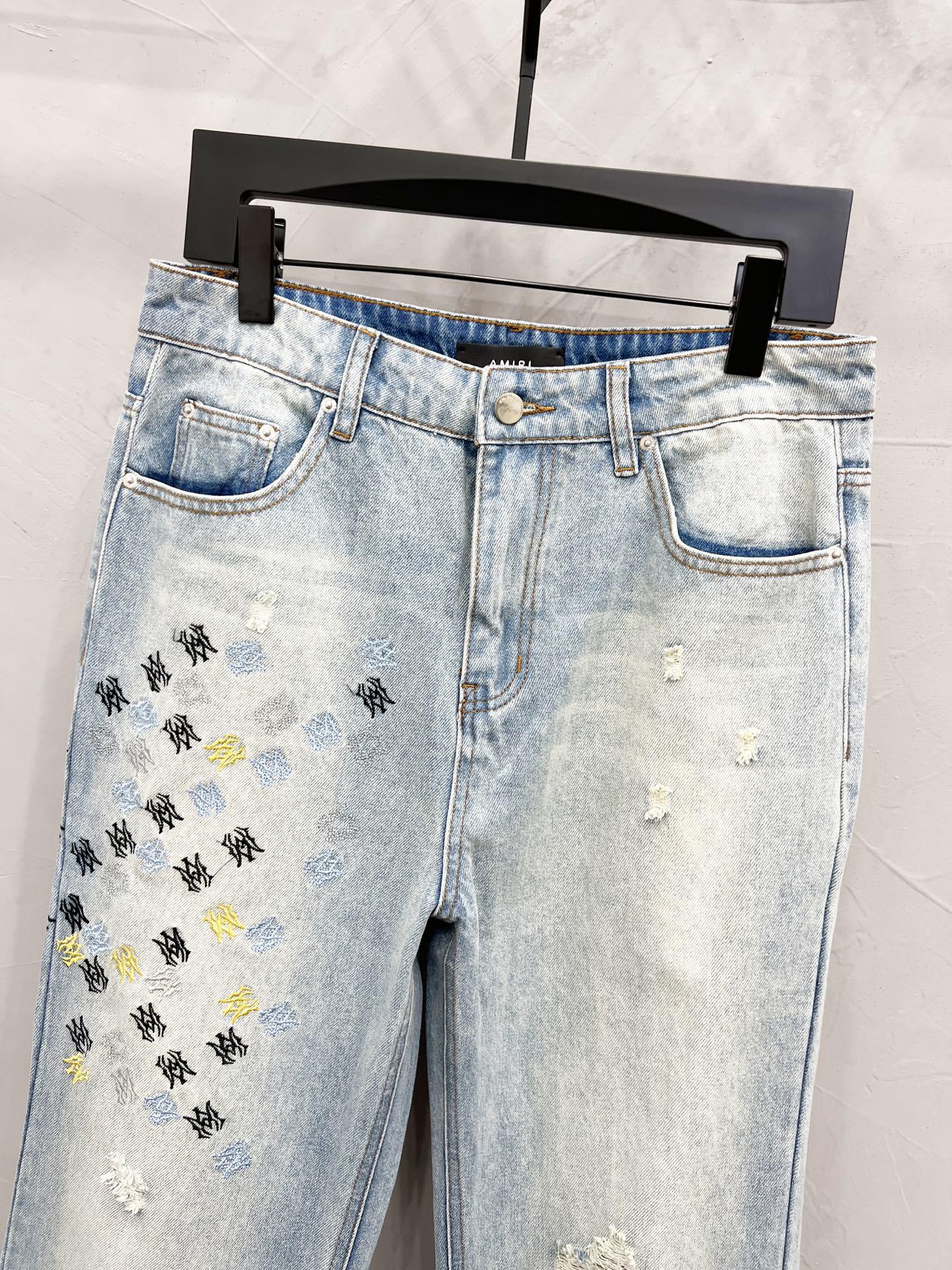 AMIRI Blue MA Quad Embroidered Flare Jeans