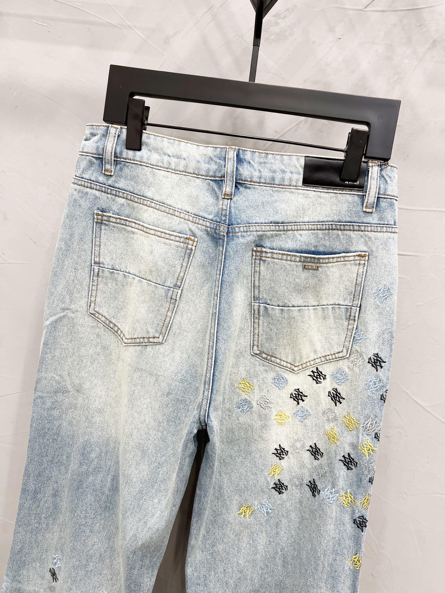 AMIRI Blue MA Quad Embroidered Flare Jeans