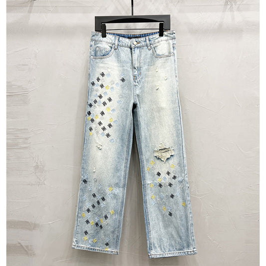 AMIRI Blue MA Quad Embroidered Flare Jeans