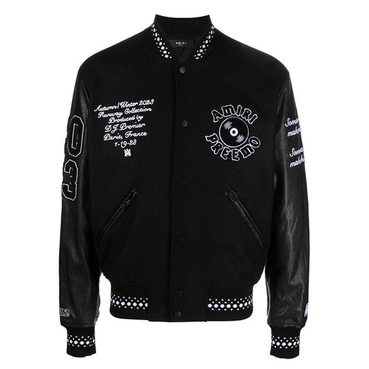 AMIRI Appliquéd Embroidered Wool-Blend Twill and Leather Varsity Jacket